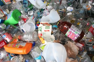 Neither the waxed carton or plastic bag belong with these plastics.