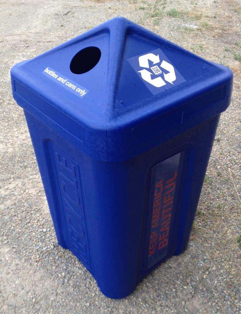 blue recycling bin